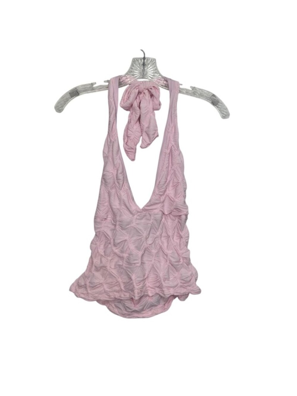 See You Monday Textured Halter Top Bow‎ Tie Back Large Pink New Coquette